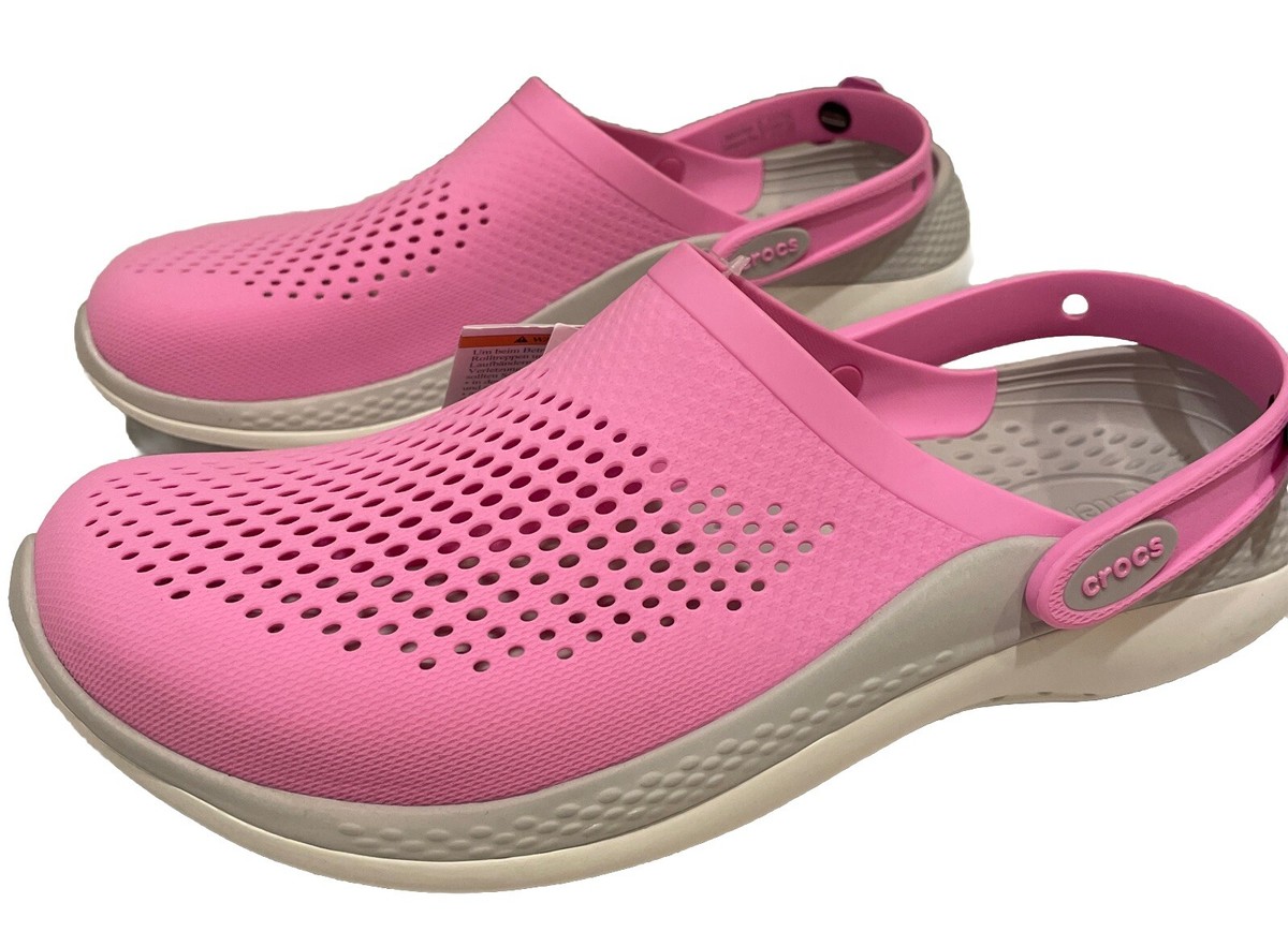 CROCS Men\'s Size 11 Lite Ride Slip On Pink White Grey Slingback Sandal Shoes Crocs Lite Ride Clogs Comfort Slip On Sandal Unisex White  main image 4