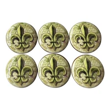 Set of 6 Elegant Fleur de Lis Wood Cabinet Knobs, Drawer knobs and Pulls