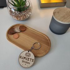 Personalised Mindfulness Gift Keyring NAMASTE Wellbeing gift for him or her