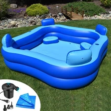 Inflatable Pool with Seats and Headrests - with Electric Pump & Protective Tarp