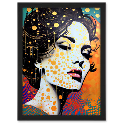 Female Retro Glam Aesthetic Portrait Polka Dot Pattern Framed Wall Art Print A4