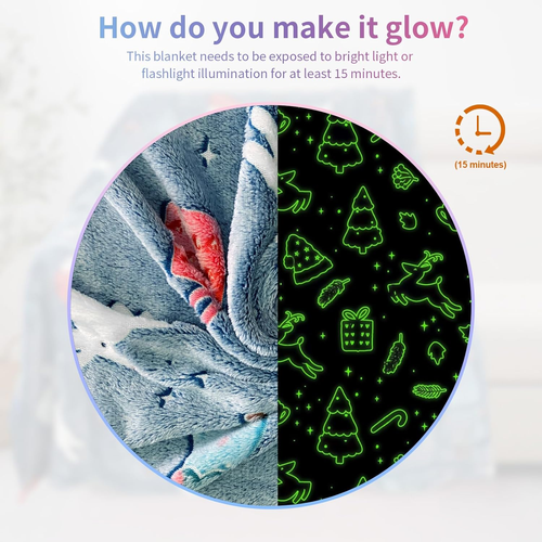 Christmas Blanket for Girls, Glow in the Dark Blankets for Girls Kids Blankets f - Picture 3 of 12