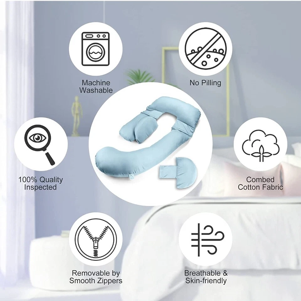 Almohada de maternidad embarazo funda de algodón lavable en forma de G almohada desmontable Foto 4 de 4