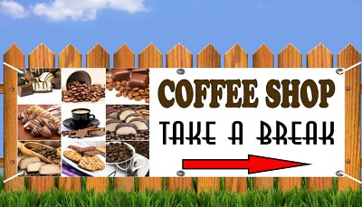 Coffee Shop Pause PVC Banner Schild Schwerlast Outdoor mit Pfeil Geschäft Werbung
