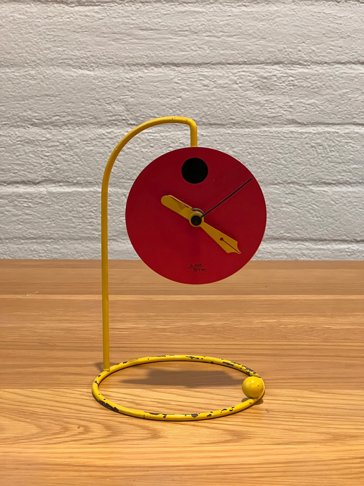 Vintage Memphis Style Postmodern Clock by Just Time – Red Yellow Black Desk Cloc