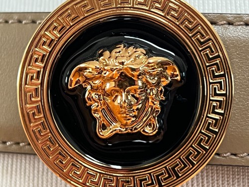 NWT Versace Biggie Medusa Logo Gold Buckle Taupe Leather Belt Sz 95 US 38 $675 - Picture 5 of 23
