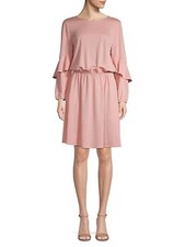 NWt H Halston Trapunto Flounce-Sleeve Shift Dress Pink XS #75943
