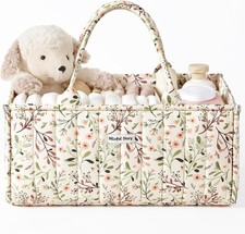 Blissful Diary Floral Diaper Caddy Organizer, Stylish Nursery Storage Basket, Gi