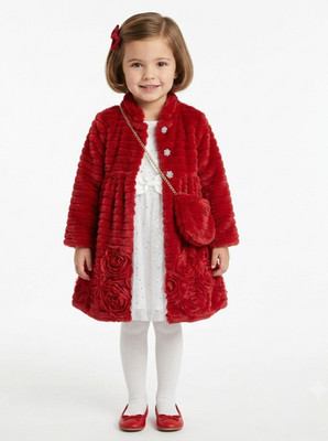 Blueberi Boulevard Girls Dress Faux Fur Coat Set 5 Red White Sparkle Tulle NWOT