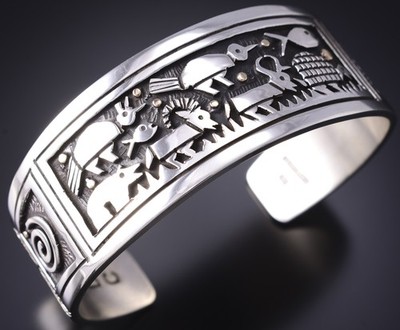 Silver & 14k Gold Love of Animals Santo Domingo Bracelet by Joseph Coriz 6D22Y
