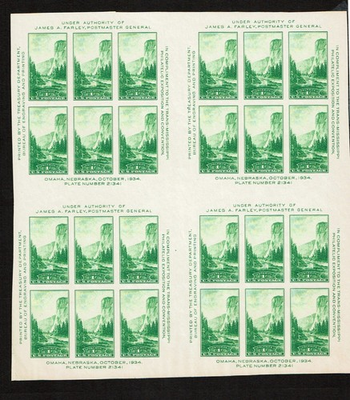#ad #ad 1934 U.S. COMMEM 3c Trans Miss FARLEY S S SHEET of 4 Sc#751 M NG SUPERB** $325.00