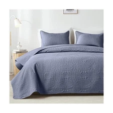 akkialla King Size Quilt Set,Bluish Grey Ultrasonic Bedspread,Light... Fast Ship