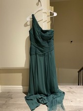 Vera Wang Forest Green One Shoulder Bridesmaid Party Dress, Back Zipper Size 10