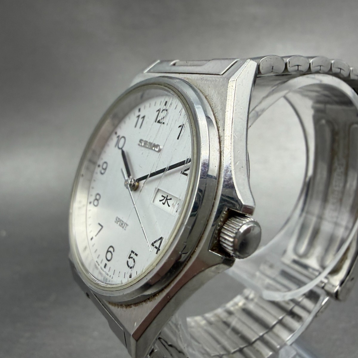 Seiko Spirit Watch Men 35mm Silver Dial Silver Tone Daydate 7N43