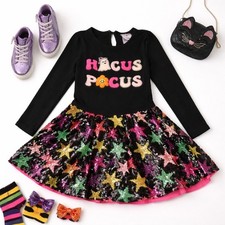 Counting Daisies Hocus Pocus Sequin Star Tutu Dress Girls Halloween Long Sleeve