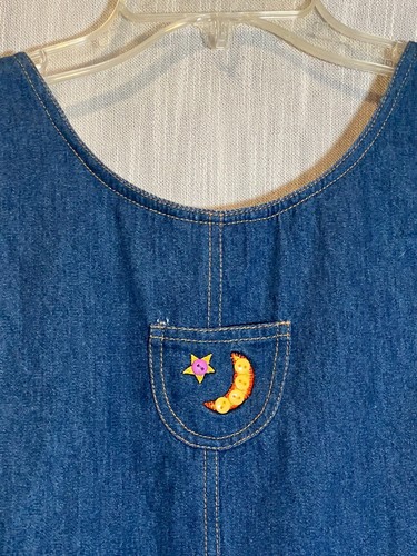 Casey Coleman~Long Denim HALLOWEEN PINAFORE DRESS~Jumper*Pockets*Embroidered - Picture 16 of 24
