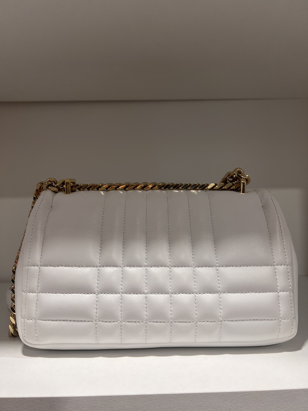 Authentic Burberry Small Lola Quilted Leather Shoulder Bag Optic White image 7