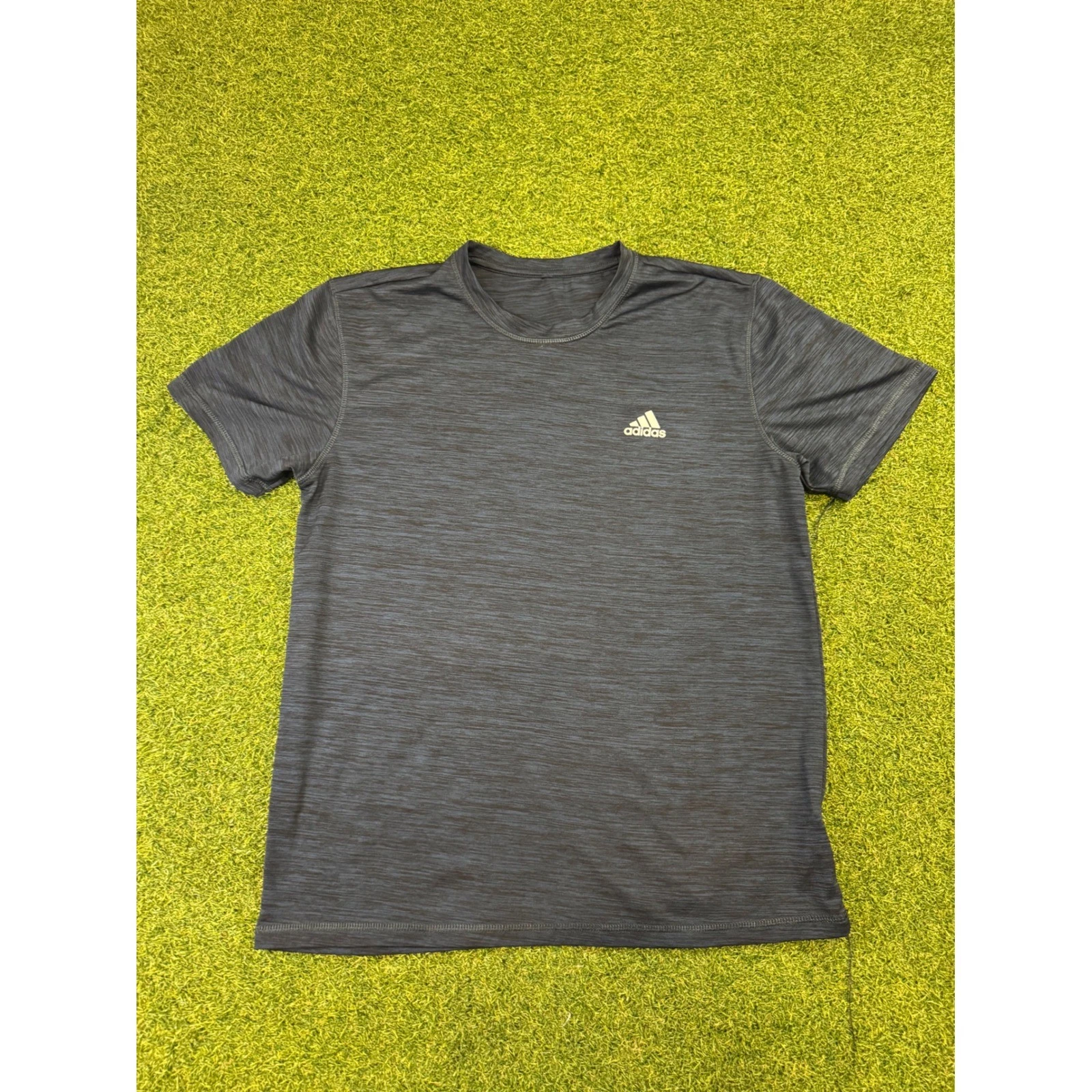 Adidas Mens Medium Space Dye Athletic T-Shirt Navy Blue Heathered Training Top