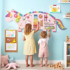 Unicorn Activity Wall Busy Board Panels Wall-Mounted Activity Center-Pink