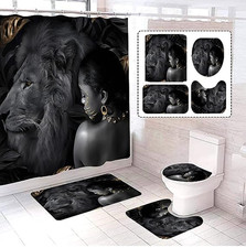 Shower Curtain Set with Non-Slip Rugs and Toilet