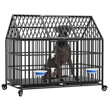 54'' Indestructible Heavy Duty Dog Crate Cage Kennel with 2 Bowls for Large Dogs