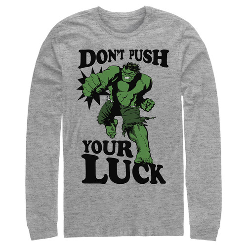 Men's Marvel St. Patrick's Day The Hulk Don't Push Your Luck Long Sleeve Shirt