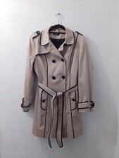 M&Co Size 14 Beige Black Long Sleeve Lined Belted Mac Jacket Trench