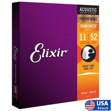 Elixir Phosphor Bronze Acoustic Guitar Strings Custom Light 11-52 USA