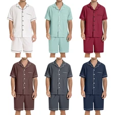 SIORO Men Waffle Knit Pajamas Set Short Sleeve Sleepwear Button Down Loungewear