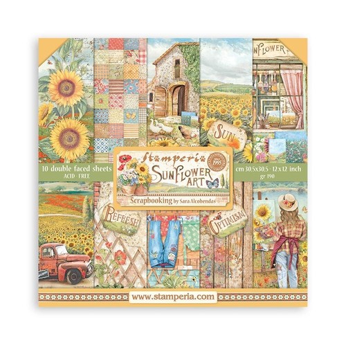 Stamperia Double-Sided Paper Pad 12"X12" 10/Pkg-Sunflower Art SBBL135