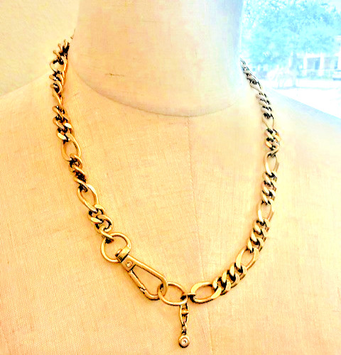 Chunky Choker Signed Cabi Swagger Brushed Gold tone Chainlink Necklace 22" max