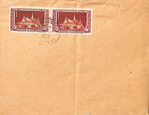 Cambodia 4$ back stamped on cover Phnompenh RP Cambodge - 1953