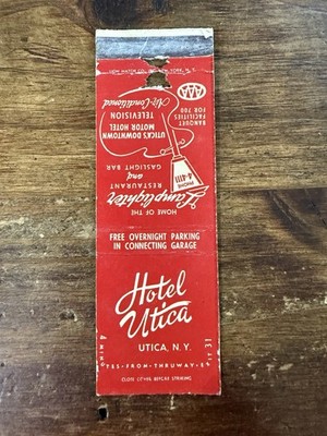 H21 Hotel Utica Lamplighter Restaurant Bar New York Vintage Matchbook Cover