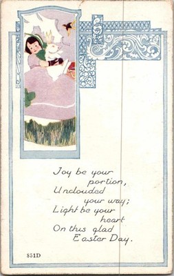 Child with Rabbit Easter Day Illustration Postcard