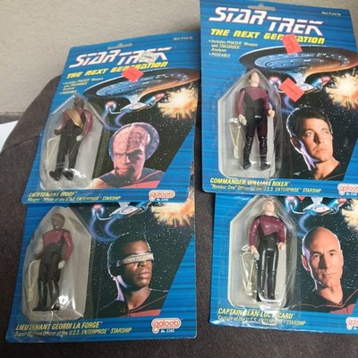 Vintage Star Trek Galoob 5 Figure Lot 1988 Picard, Riker, Laforge, Worf