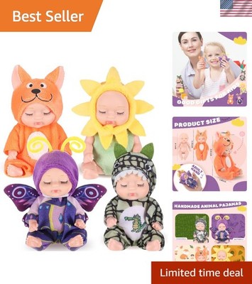 4 Pcs 4 Inch Mini Baby Dolls Lifelike Realistic Baby Dolls Animal Clothes Cut...