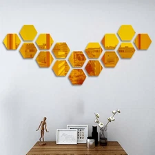 16-Piece (6.3 inches * 7.09 inches) Hexagonal Removable Acrylic Mirror Wall S...