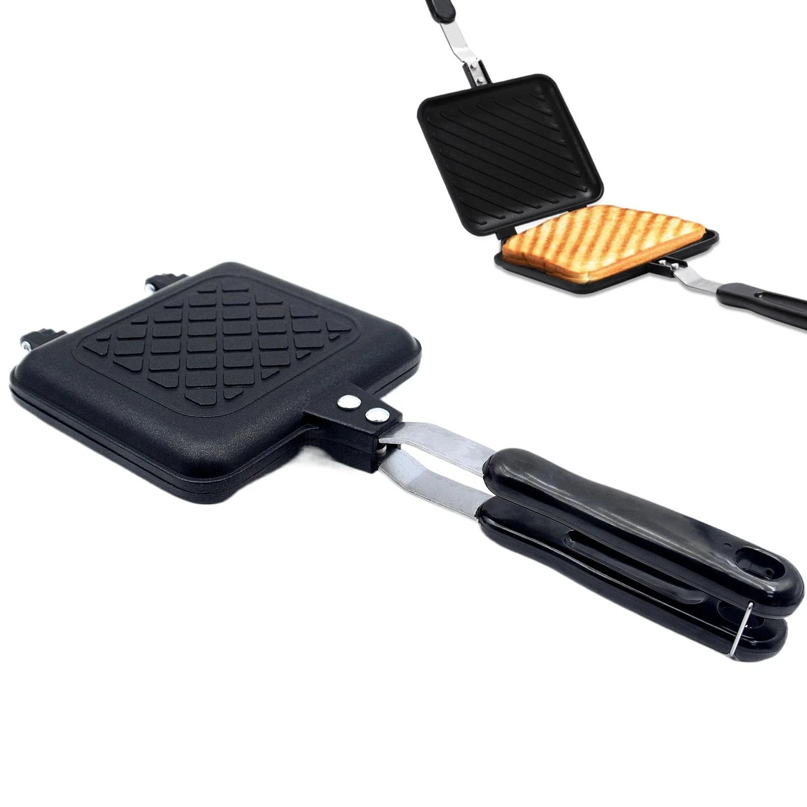 Sandwich Maker, Grilled Panini Maker Pan with Non-Stick Plates, Stovetop Toas...