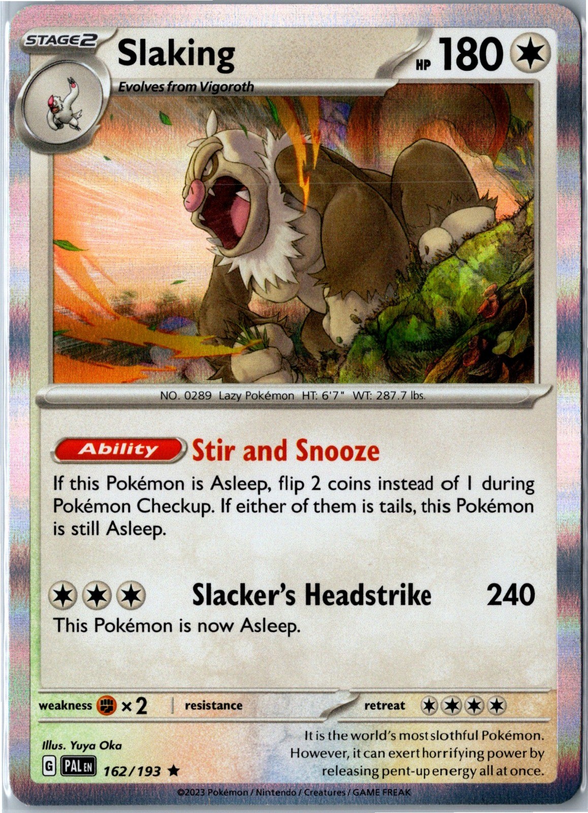Pokemon Card - Slaking 162/193 Rare Holo SV02: Paldea Evolved NM