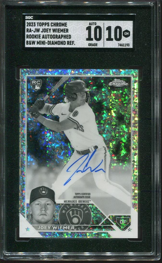 2023 Joey Wiemer Rookie Auto SGC 10 Topps Chrome B&W Mini Diamond #RA-JW Brewers