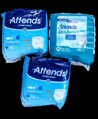 (3) ATTENDS Adult Underwear W/DermaDry Technology XL Maximum Absorbency 42 Total