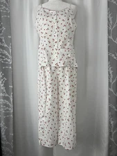 Coton D’or White Cherry Print 2-Piece Pajama Set Women’s Size Medium