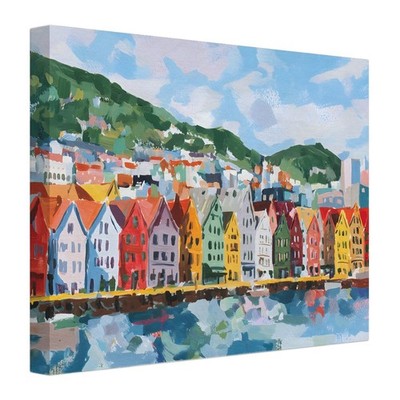 Norway Bergen Colorful House Painting Canvas Print Travel Decor Ready to Hang