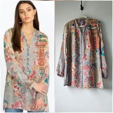 Johnny Was Ludi Blair Tunic Long Sleeve Colorful Mixed Print Top