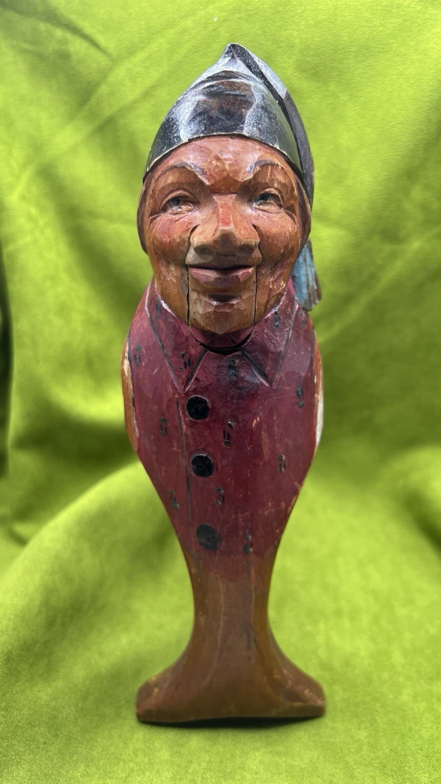 Antique Hand Carved Wooden Mechanical Nutcracker Folk Art Man About 7.5