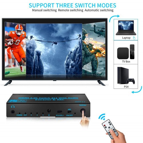 HDMI Switch mit Audio Extractor & ARC 4K 60Hz HDMI2.0b 3 in 1 out Switcher 3D - Bild 7 von 16