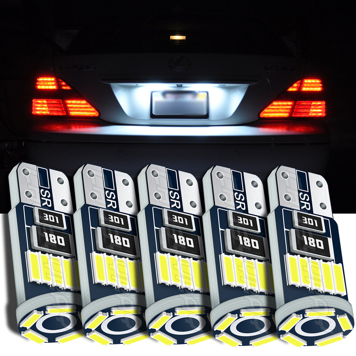 5 x White T10 194 W5W LED License Plate Light Bulb for 2015-2022