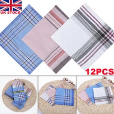 12Pcs Mens Handkerchiefs Gents Hankies Cotton Blend Hankerchiefs Hanky Gift UK