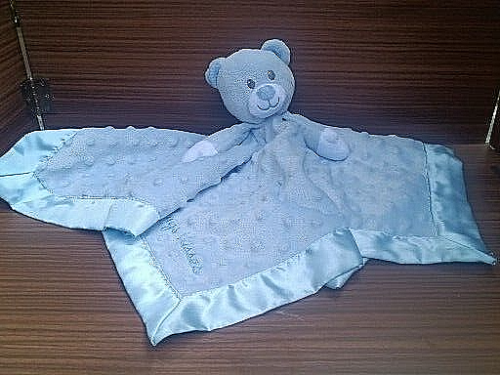 Baby Starters Blue Bear Security Blanket Lovey Hugs Kisses Minky Dots Rattle - Picture 1 of 5