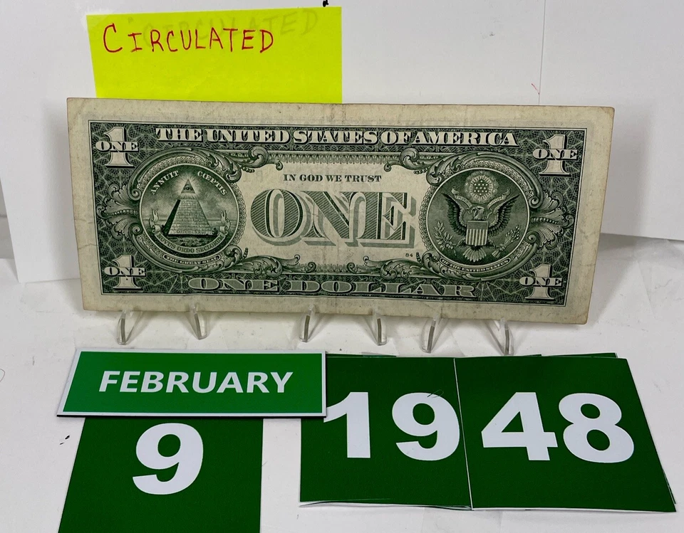 Birthday/Anniversary Dollar February 9 1948 .  Fancy Serial Number Circulated - Image 3 of 4